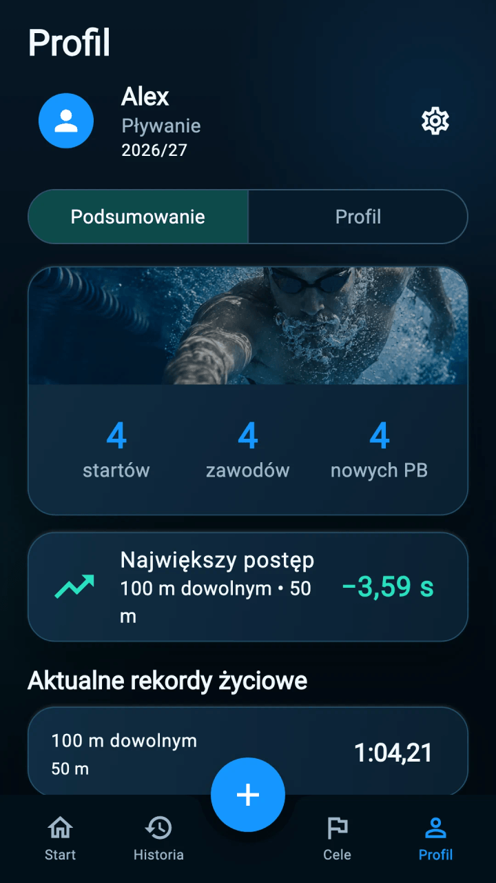Profil zawodnika i ustawienia dziennika